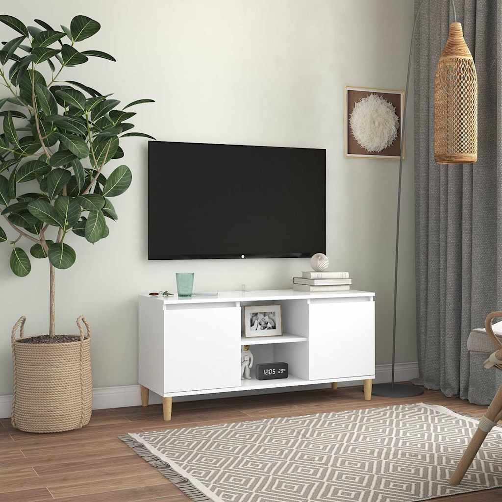 vidaXL ТВ шкаф с крака от масивно дърво бял 1035x35x50 см