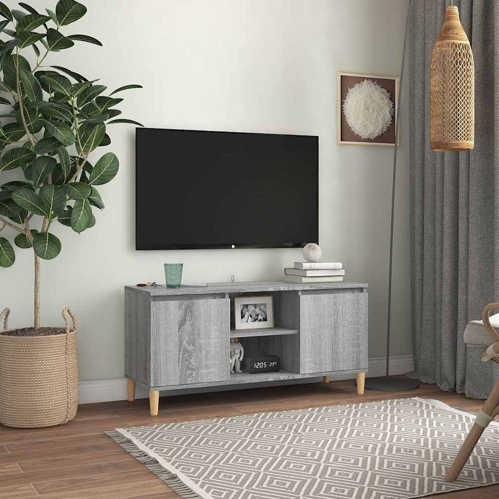 vidaXL ТВ шкаф с крака от масивно дърво сив сонома 1035x35x50 см