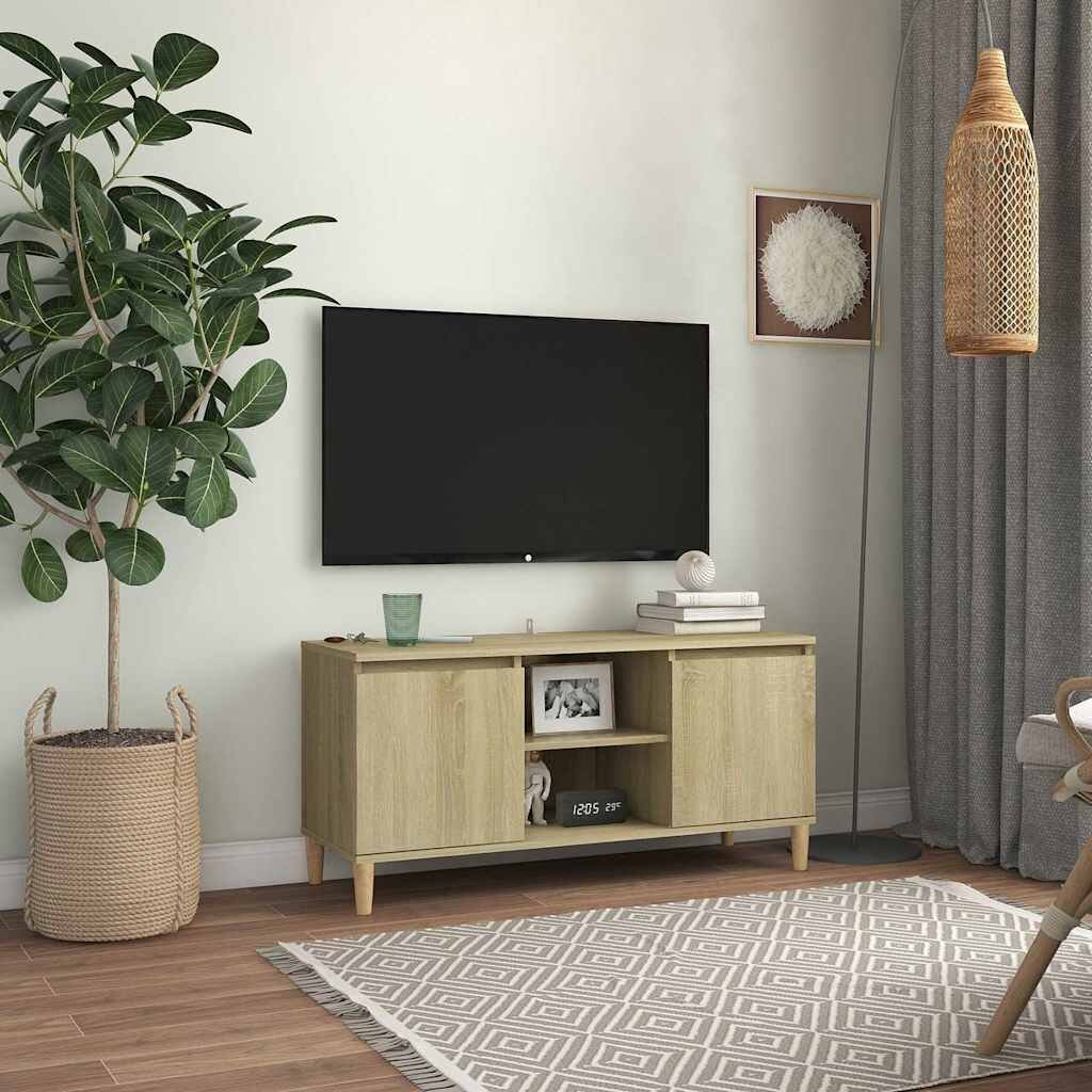 vidaXL ТВ шкаф с крака от масивно дърво сонома дъб 1035x35x50 см