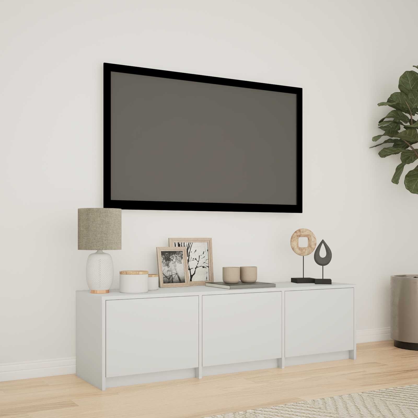 vidaXL TV шкаф с LED 140 x 34 x 40 см Бял Инженерен дървен материал