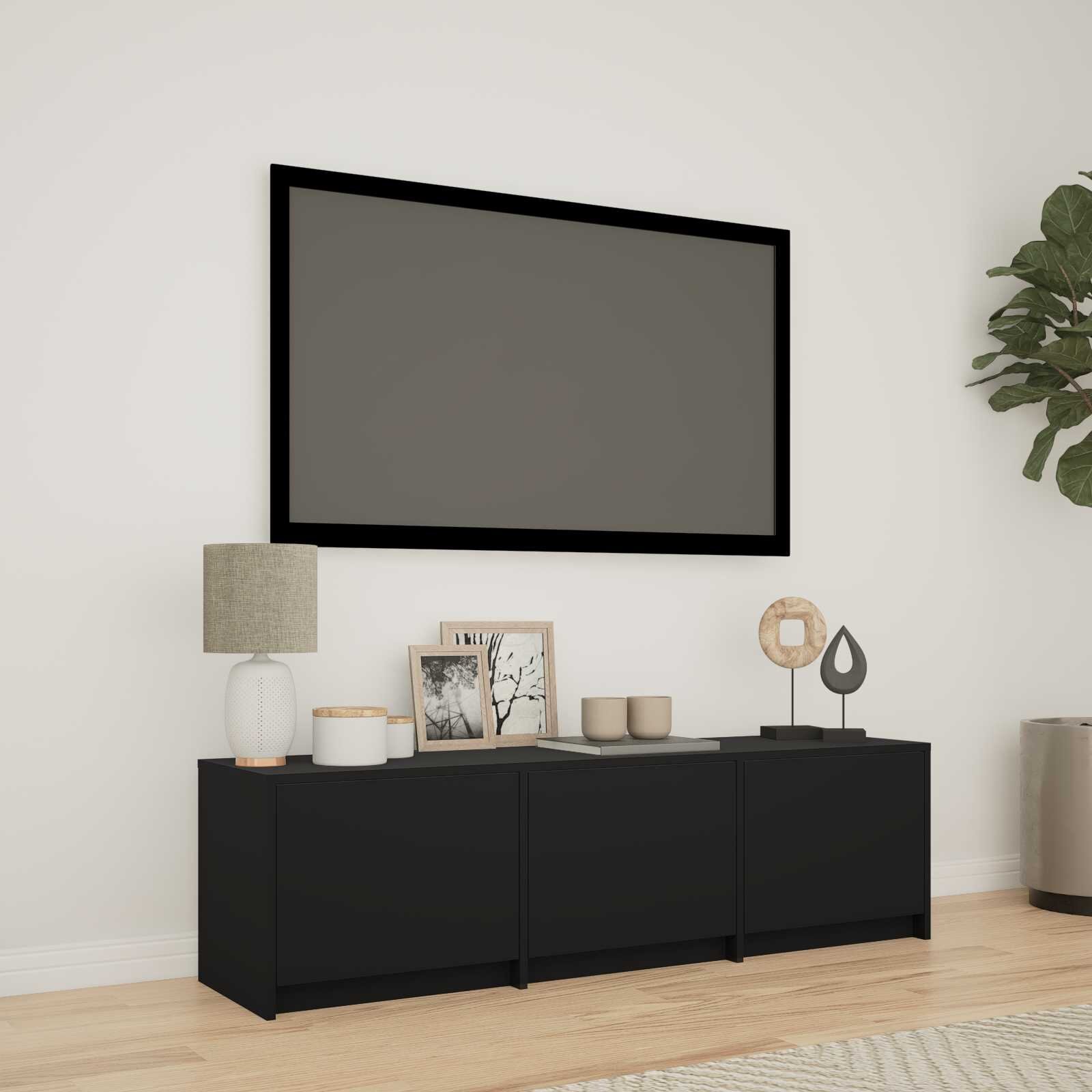 vidaXL TV шкаф с LED 140 x 34 x 40 см Черен Инженерен дървен материал