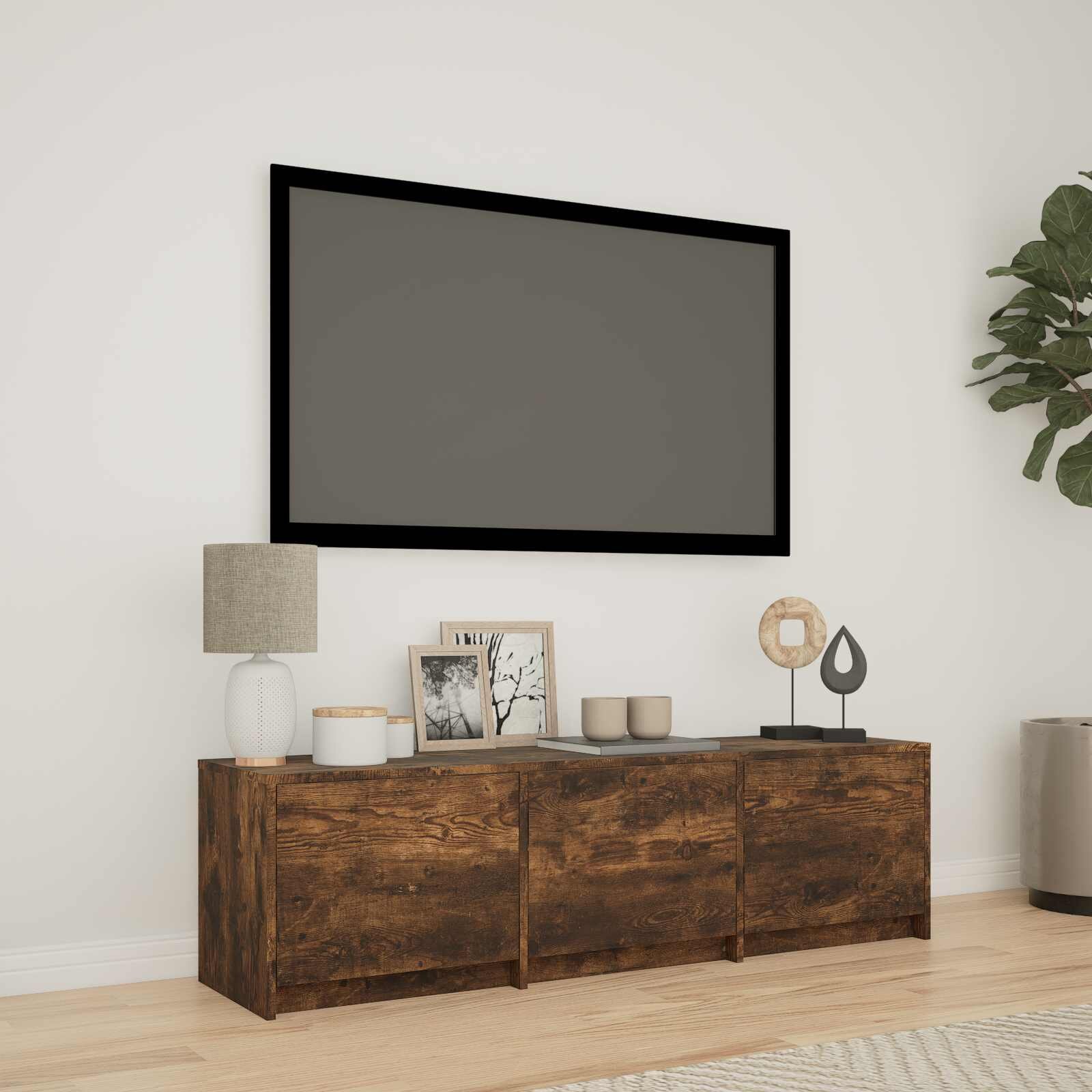 vidaXL TV шкаф с LED 140 x 34 x 40 см Пушена Дъб