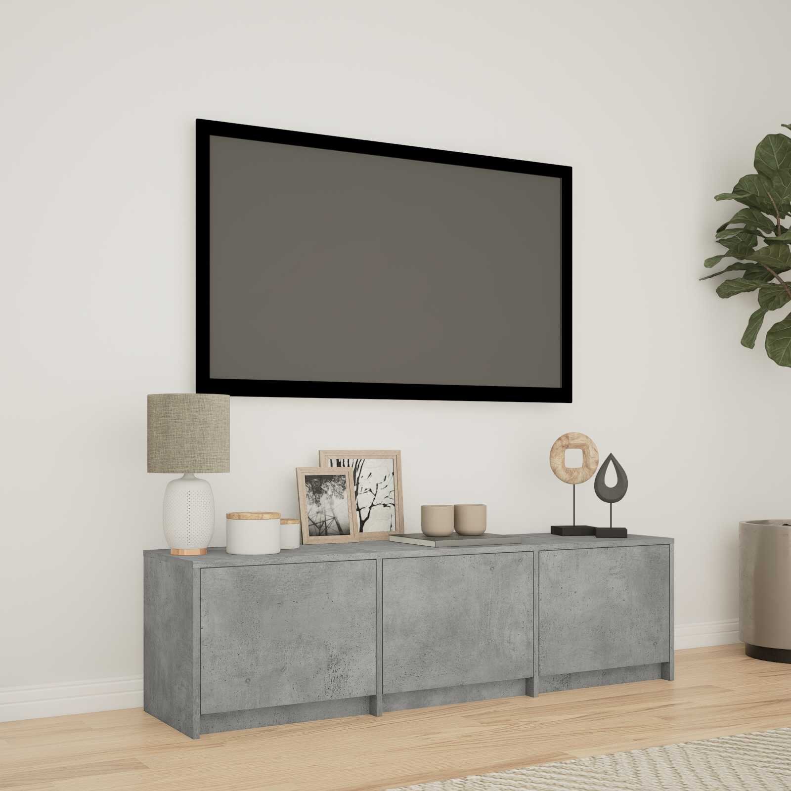 vidaXL TV шкаф с LED 140x34x40 см Бетонно Сиво
