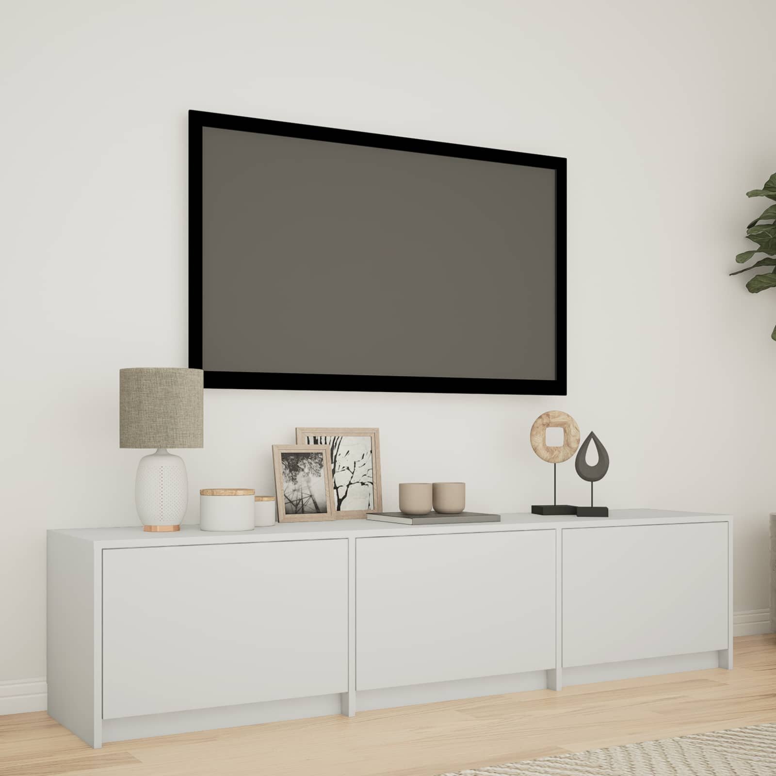 vidaXL TV шкаф с LED 165 x 34 x 40 см Бял Инженерен дървен материал