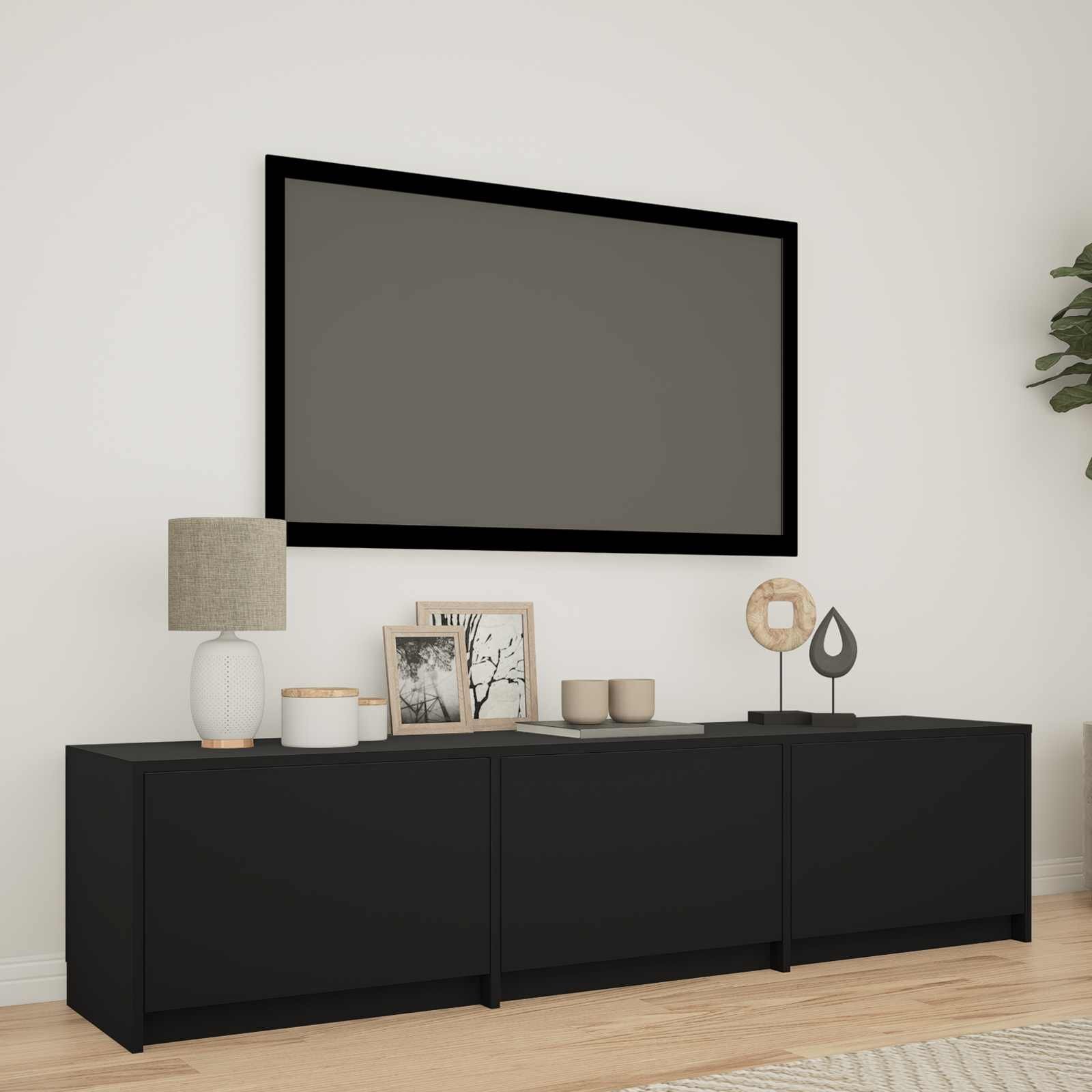 vidaXL TV шкаф с LED 165 x 34 x 40 см Черен Инженерен дървен материал