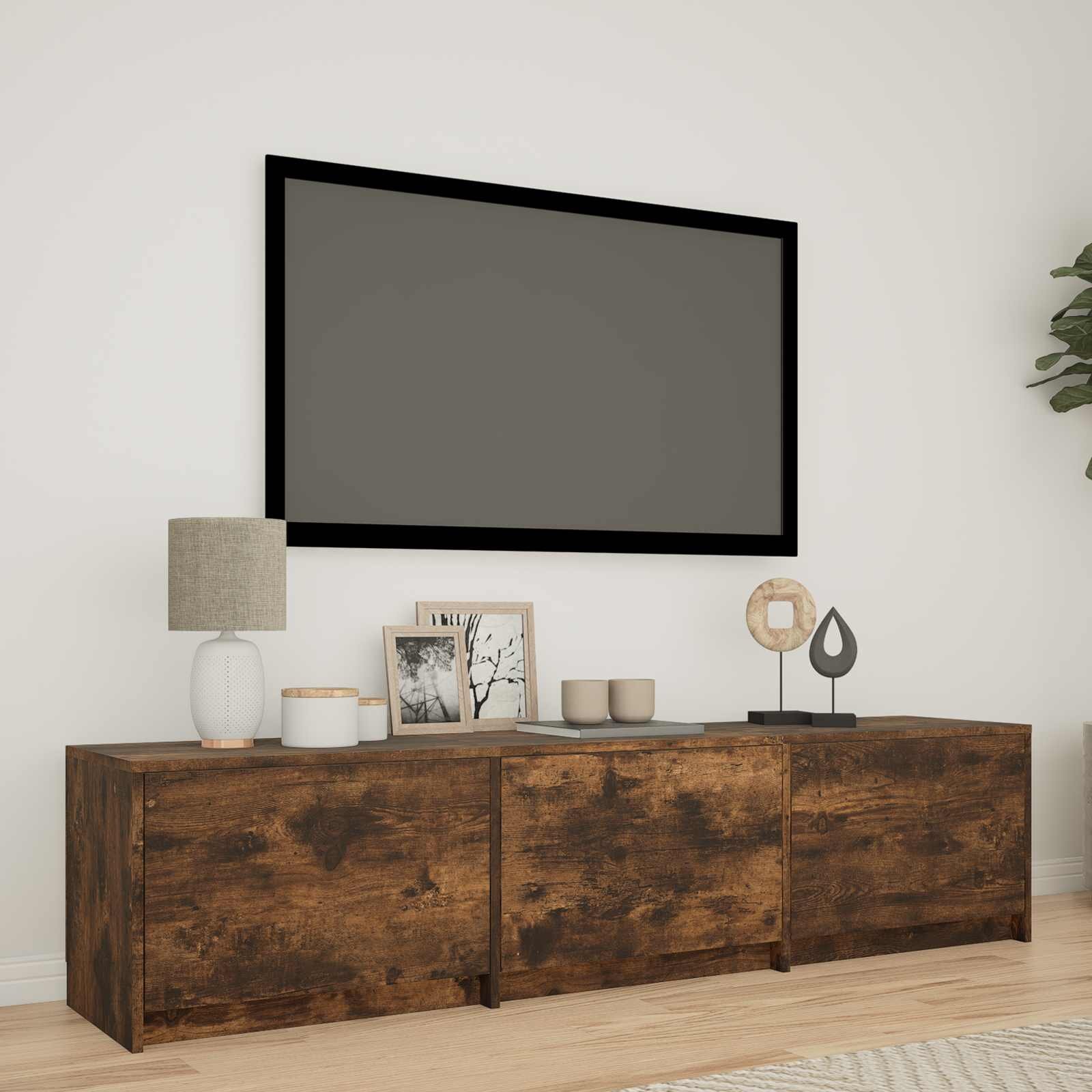 vidaXL TV шкаф с LED 165 x 34 x 40 см Пушена Дъб