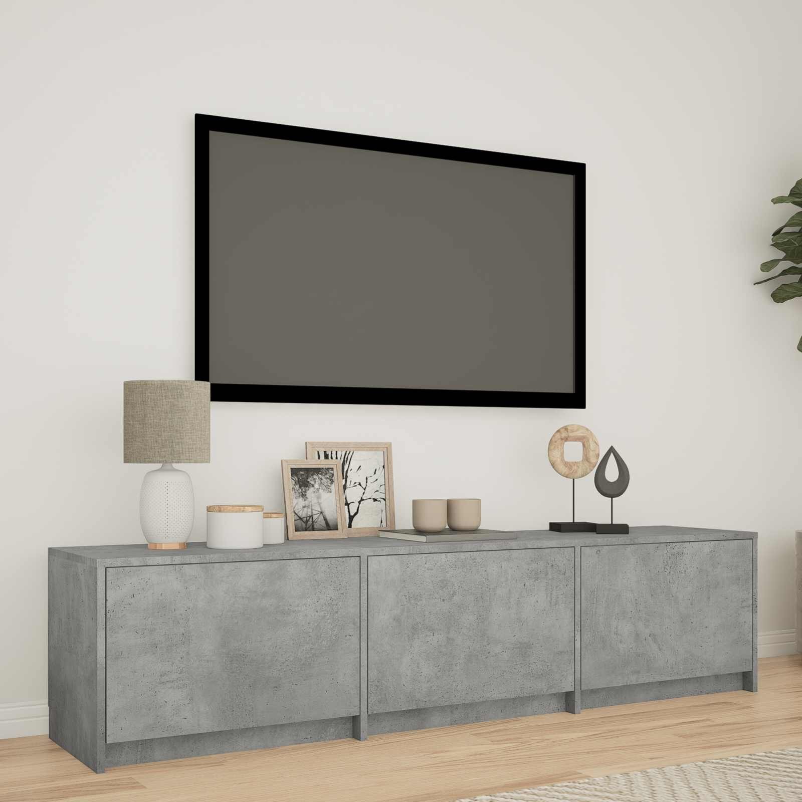 vidaXL TV шкаф с LED 165x34x40 см Бетонно Сиво