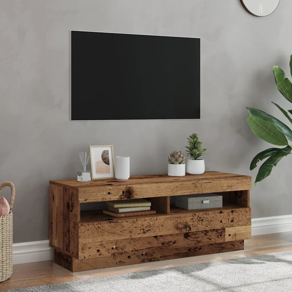 vidaXL ТВ шкаф с LED осветление 100x35x40 см инженерно дърво