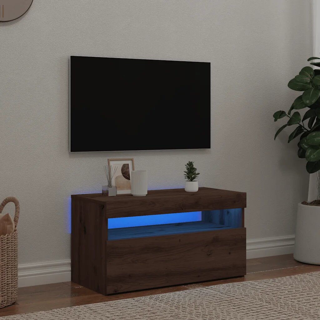 vidaXL ТВ шкаф с LED осветление 75x35x40 см инженерно дърво