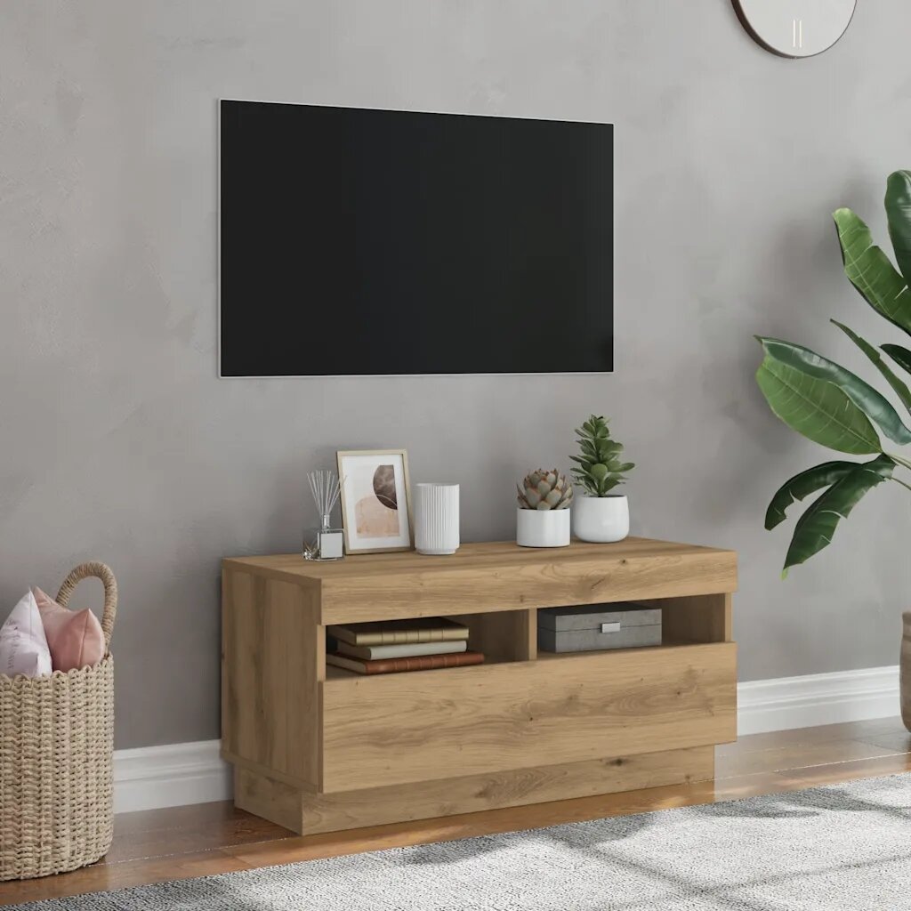 vidaXL ТВ шкаф с LED осветление 80x35x40 см инженерно дърво