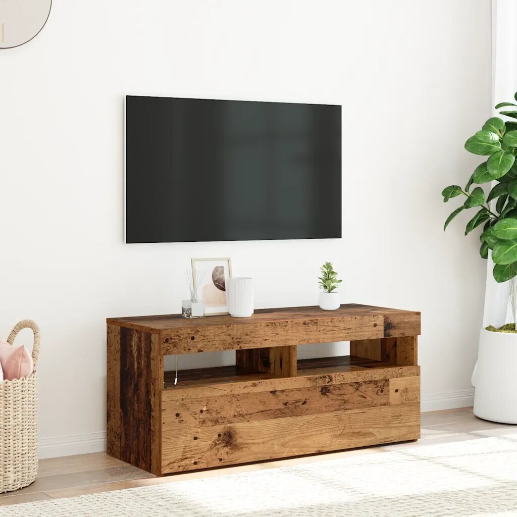 vidaXL ТВ шкаф с LED осветление 90x35x40 см инженерно дърво