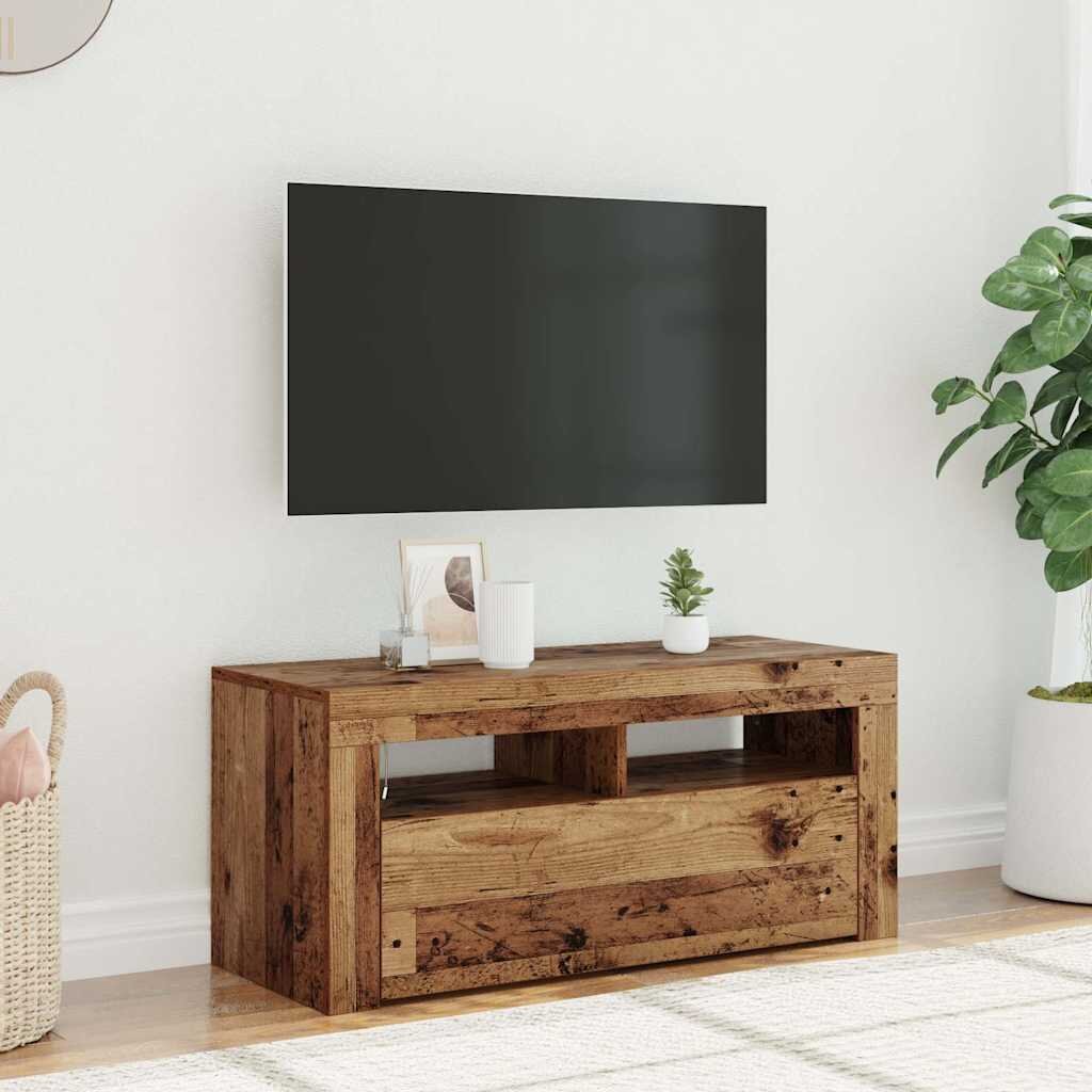 vidaXL ТВ шкаф с LED осветление 90x35x40 см инженерно дърво
