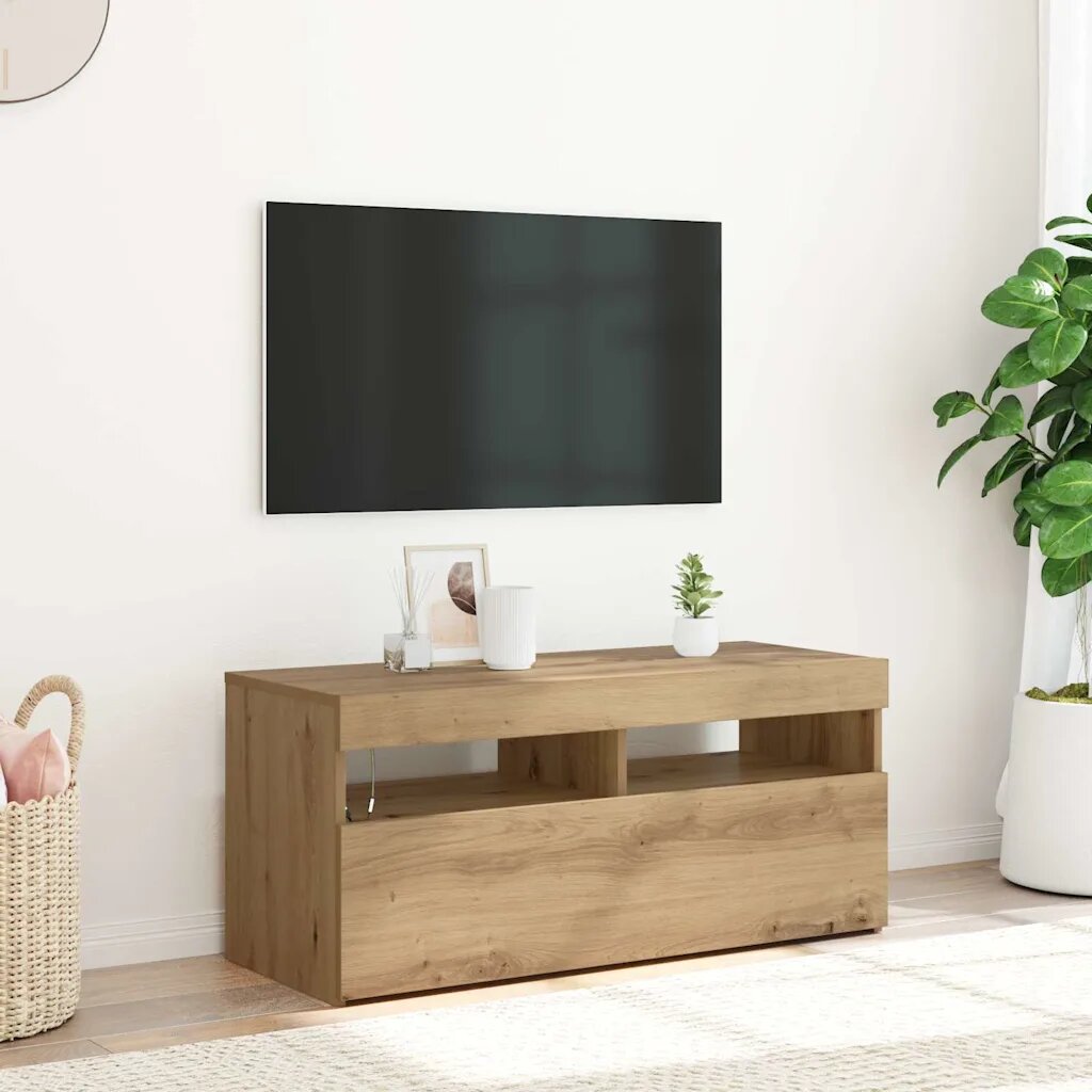 vidaXL ТВ шкаф с LED осветление 90x35x40 см инженерно дърво