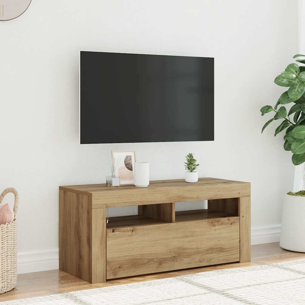 vidaXL ТВ шкаф с LED осветление 90x35x40 см инженерно дърво