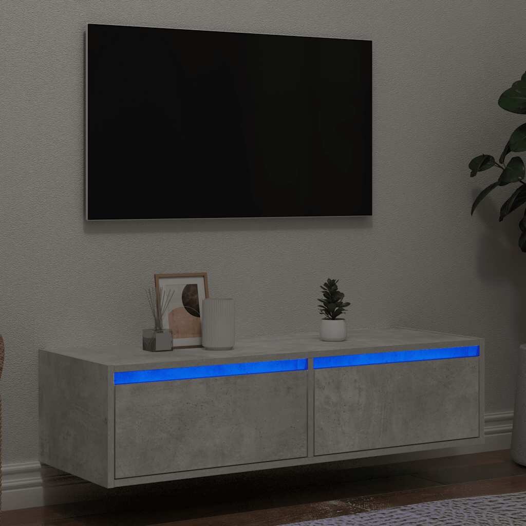 vidaXL ТВ шкаф с LED осветление бетонно сив 100X355x25 см