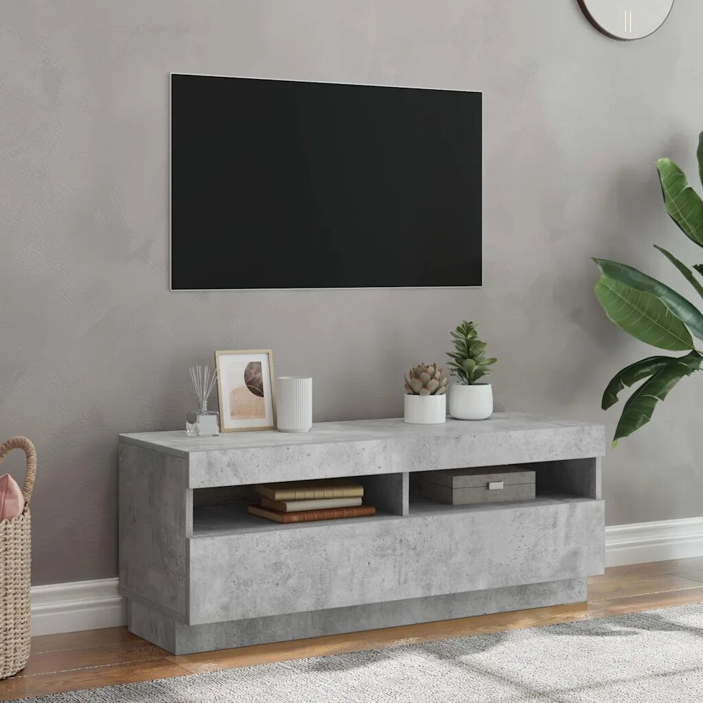vidaXL ТВ шкаф с LED осветление бетонно сив 100x35x40 см