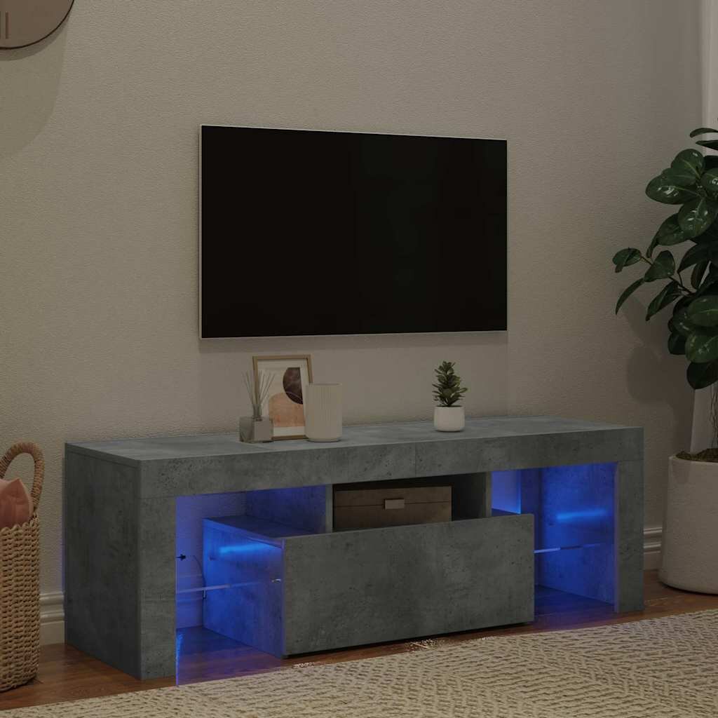 vidaXL ТВ шкаф с LED осветление бетонно сив 120x35x40 см