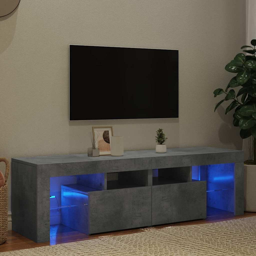 vidaXL ТВ шкаф с LED осветление бетонно сив 140x365x40 см