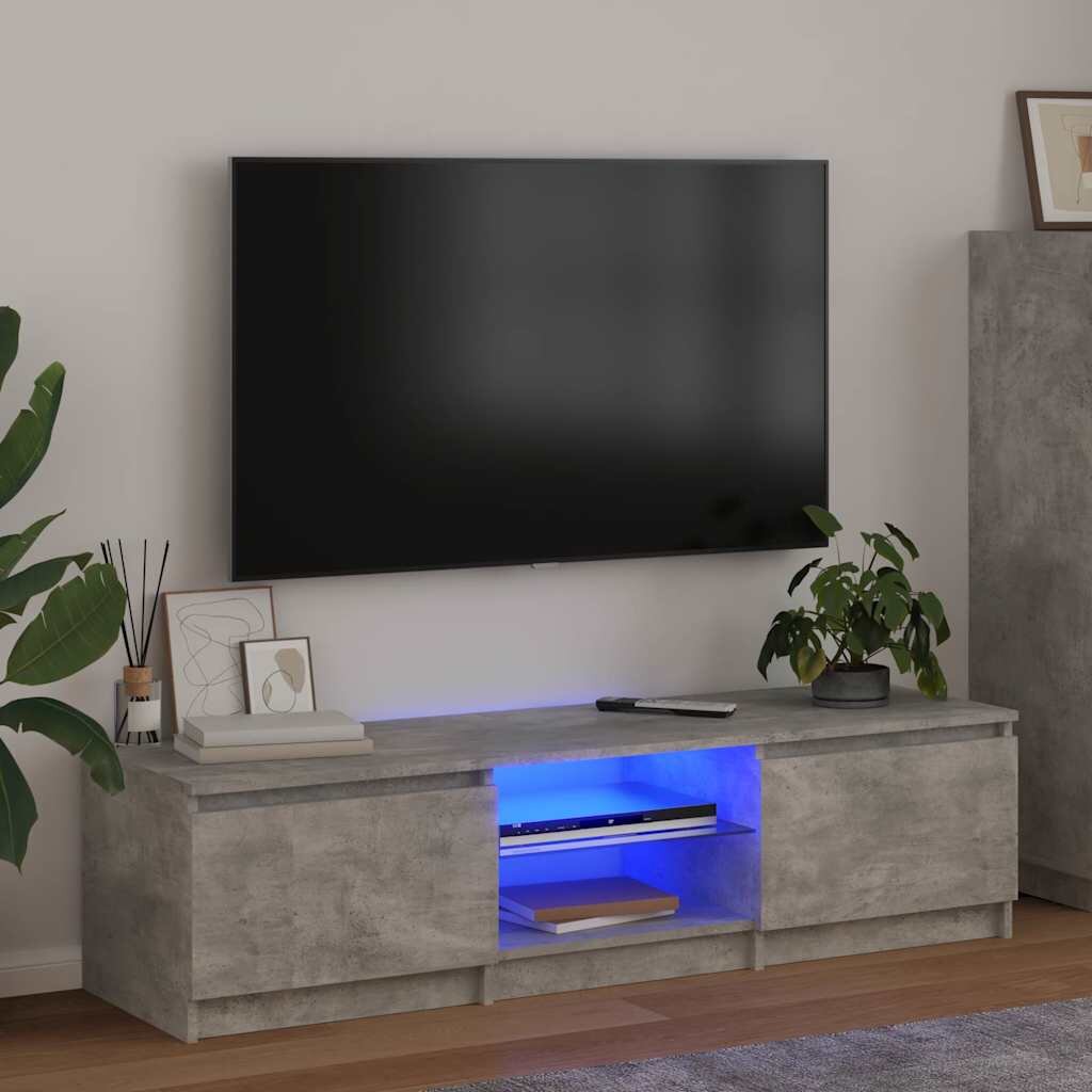 vidaXL ТВ шкаф с LED осветление бетонно сив 140x40x36 см