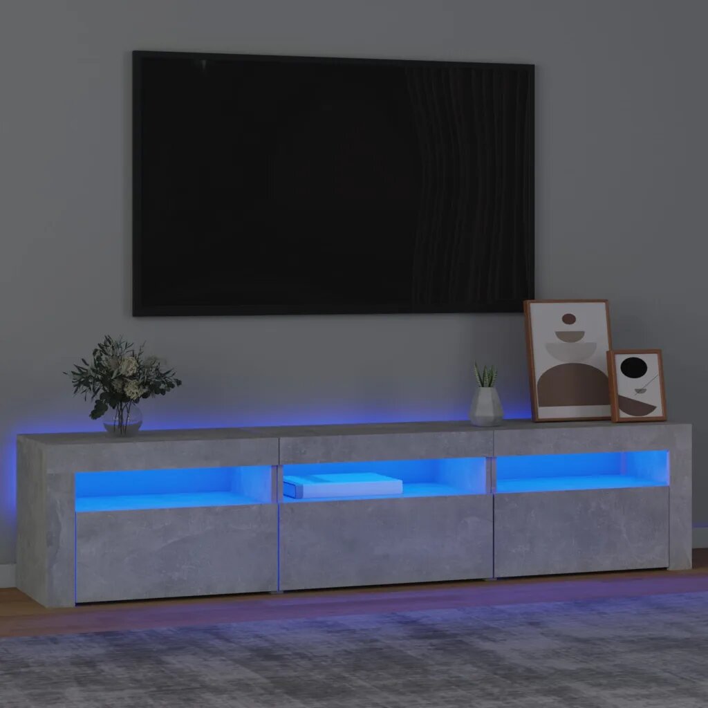 vidaXL ТВ шкаф с LED осветление бетонно сив 180x35x40 см