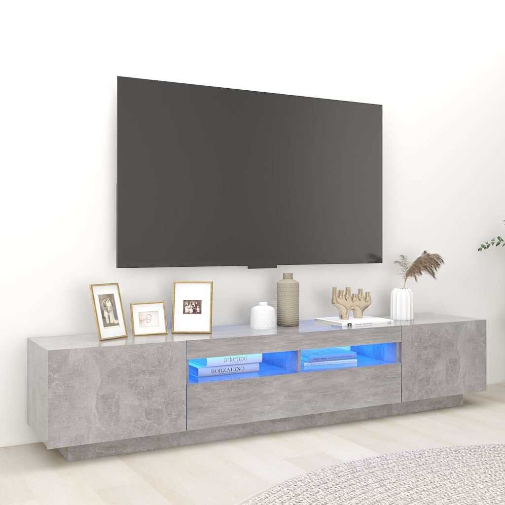 vidaXL ТВ шкаф с LED осветление бетонно сив 200x35x40 см