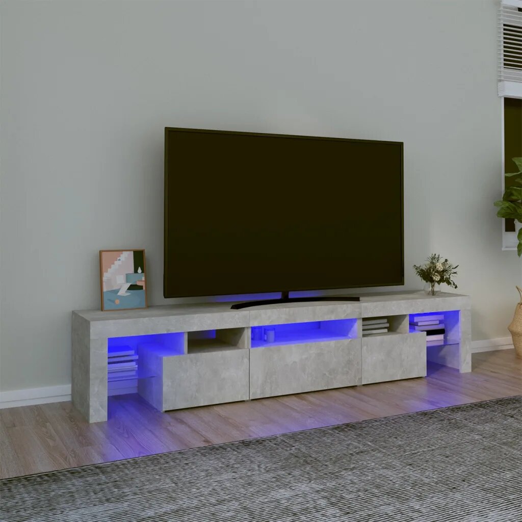 vidaXL ТВ шкаф с LED осветление бетонно сив 200x365x40 см