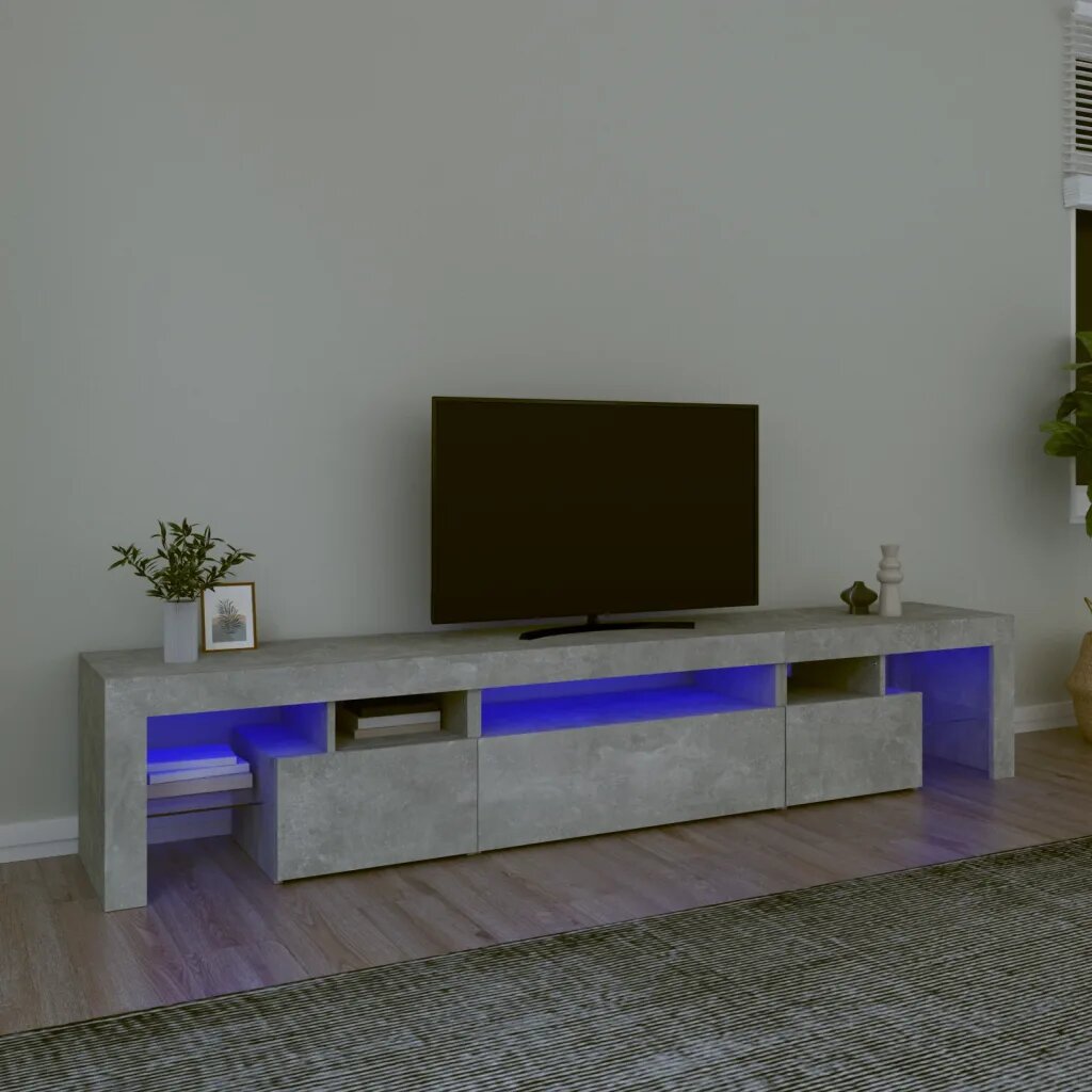 vidaXL ТВ шкаф с LED осветление бетонно сив 215x365x40 см