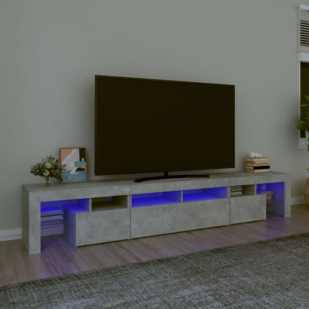 vidaXL ТВ шкаф с LED осветление бетонно сив 230x365x40 см