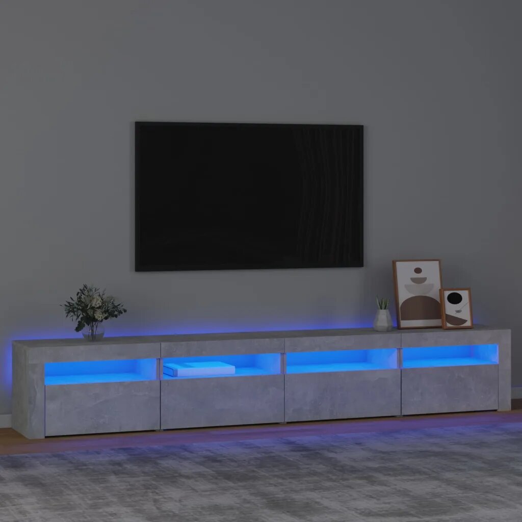 vidaXL ТВ шкаф с LED осветление бетонно сив 240x35x40 см