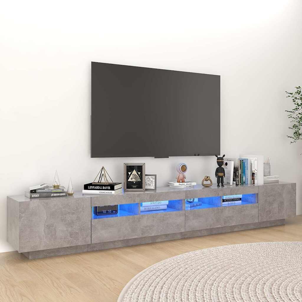 vidaXL ТВ шкаф с LED осветление бетонно сив 260x35x40 см