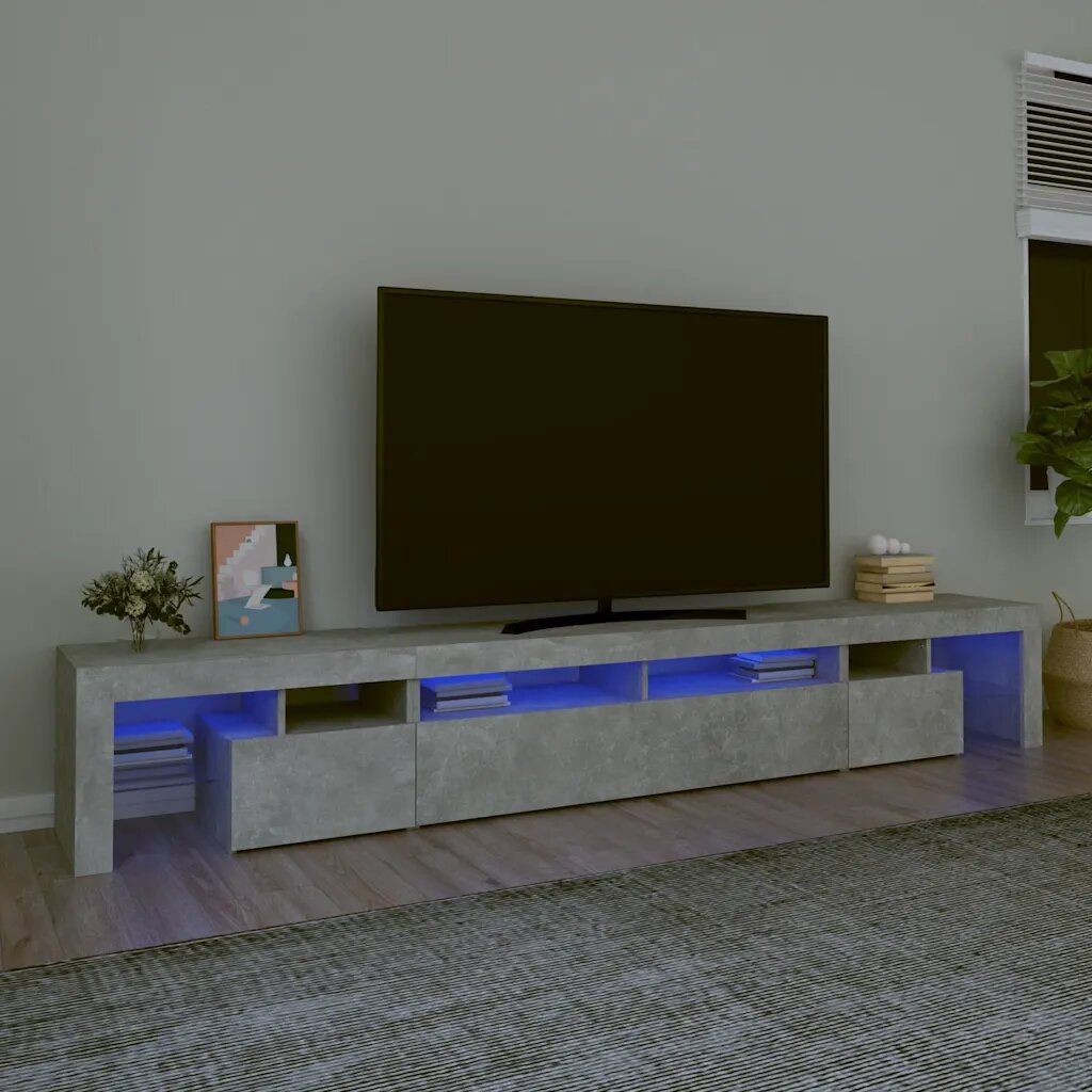 vidaXL ТВ шкаф с LED осветление бетонно сив 260x365x40 см