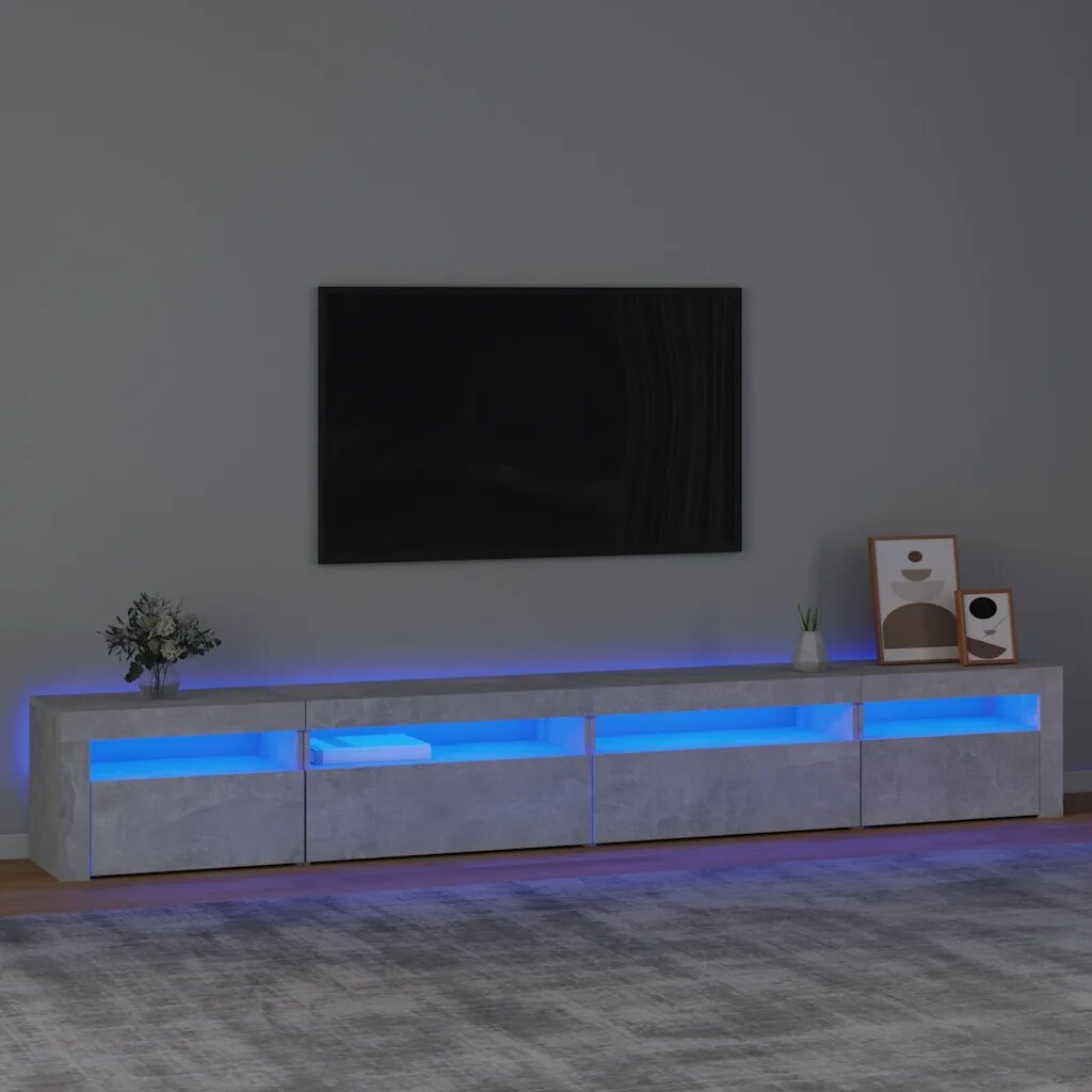 vidaXL ТВ шкаф с LED осветление бетонно сив 270x35x40 см