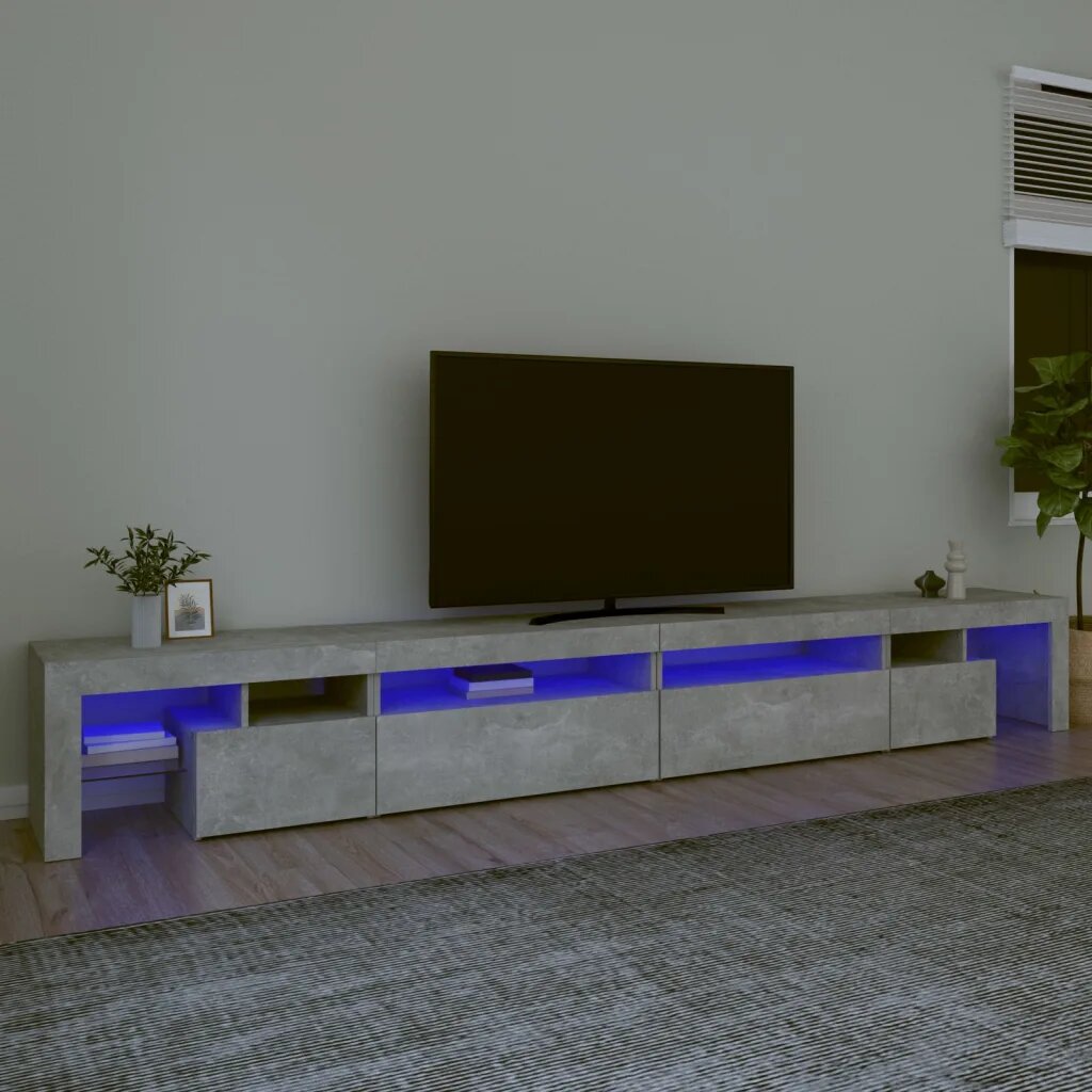vidaXL ТВ шкаф с LED осветление бетонно сив 290x365x40 см