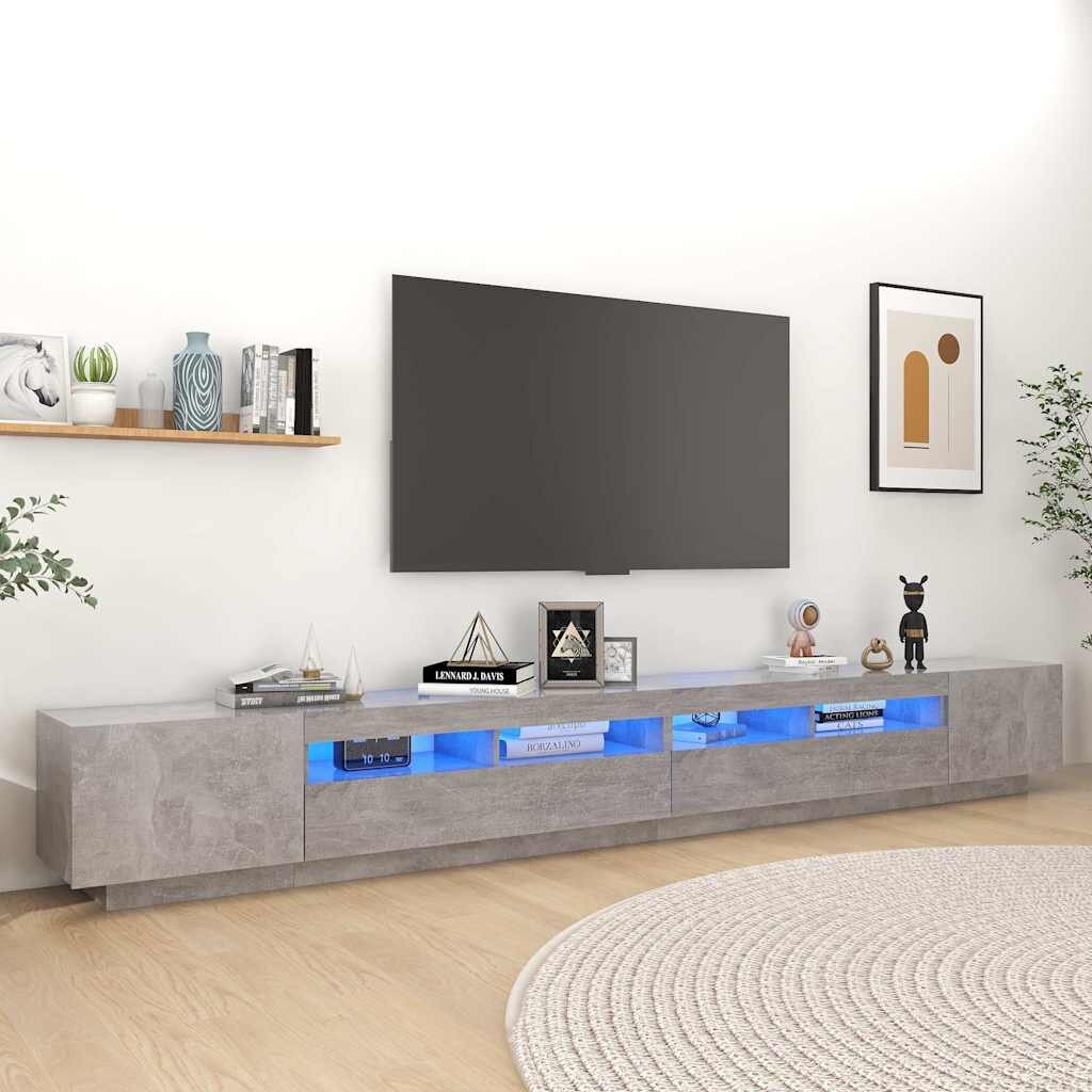 vidaXL ТВ шкаф с LED осветление бетонно сив 300x35x40 см