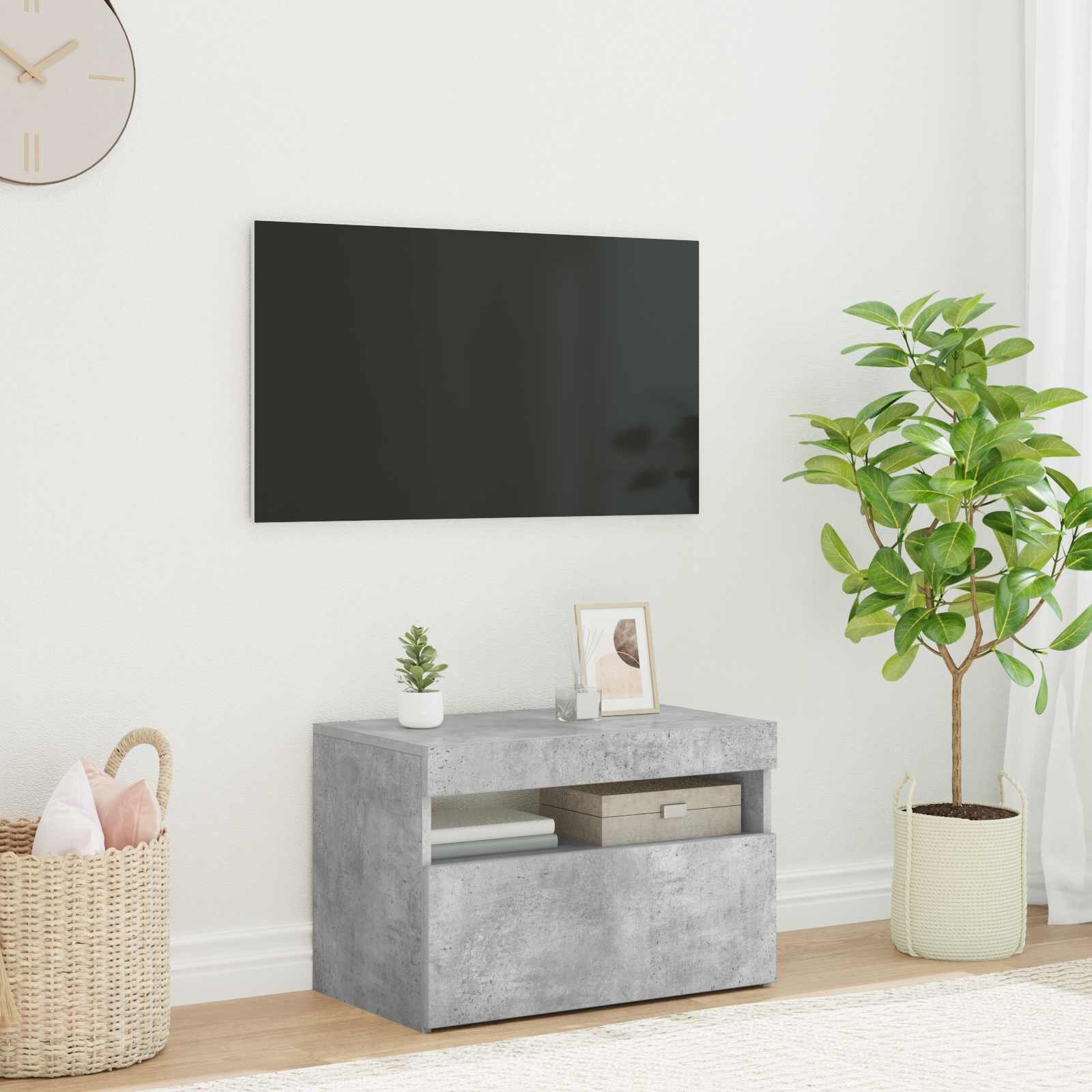 vidaXL ТВ шкаф с LED осветление бетонно сив 60x35x40 см