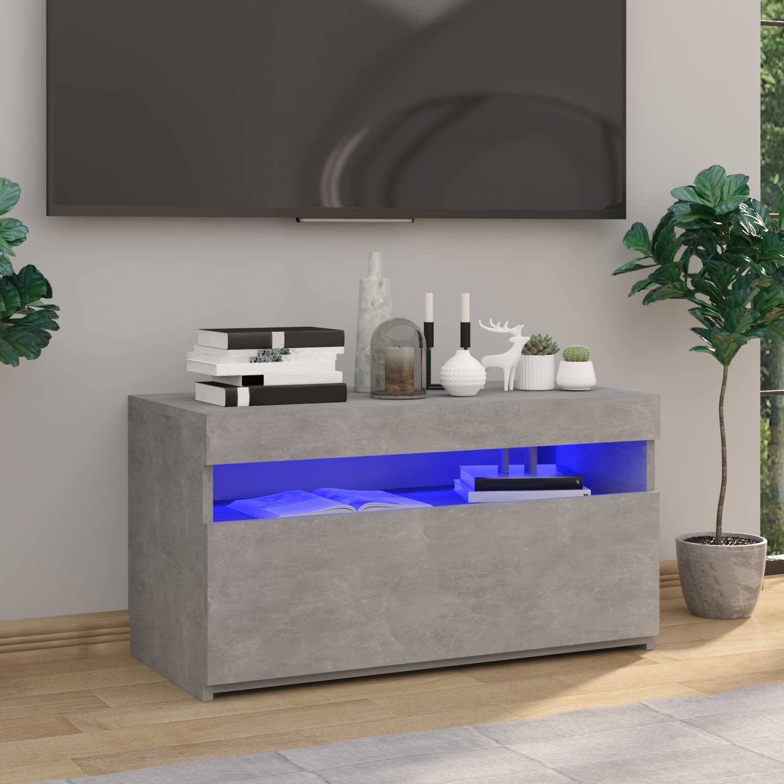 vidaXL ТВ шкаф с LED осветление бетонно сив 75x35x40 см