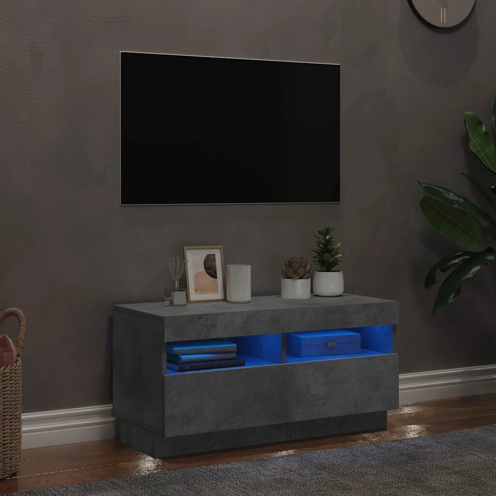 vidaXL ТВ шкаф с LED осветление бетонно сив 80x35x40 см
