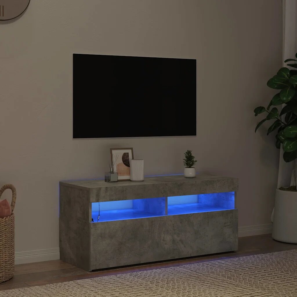 vidaXL ТВ шкаф с LED осветление бетонно сив 90x35x40 см