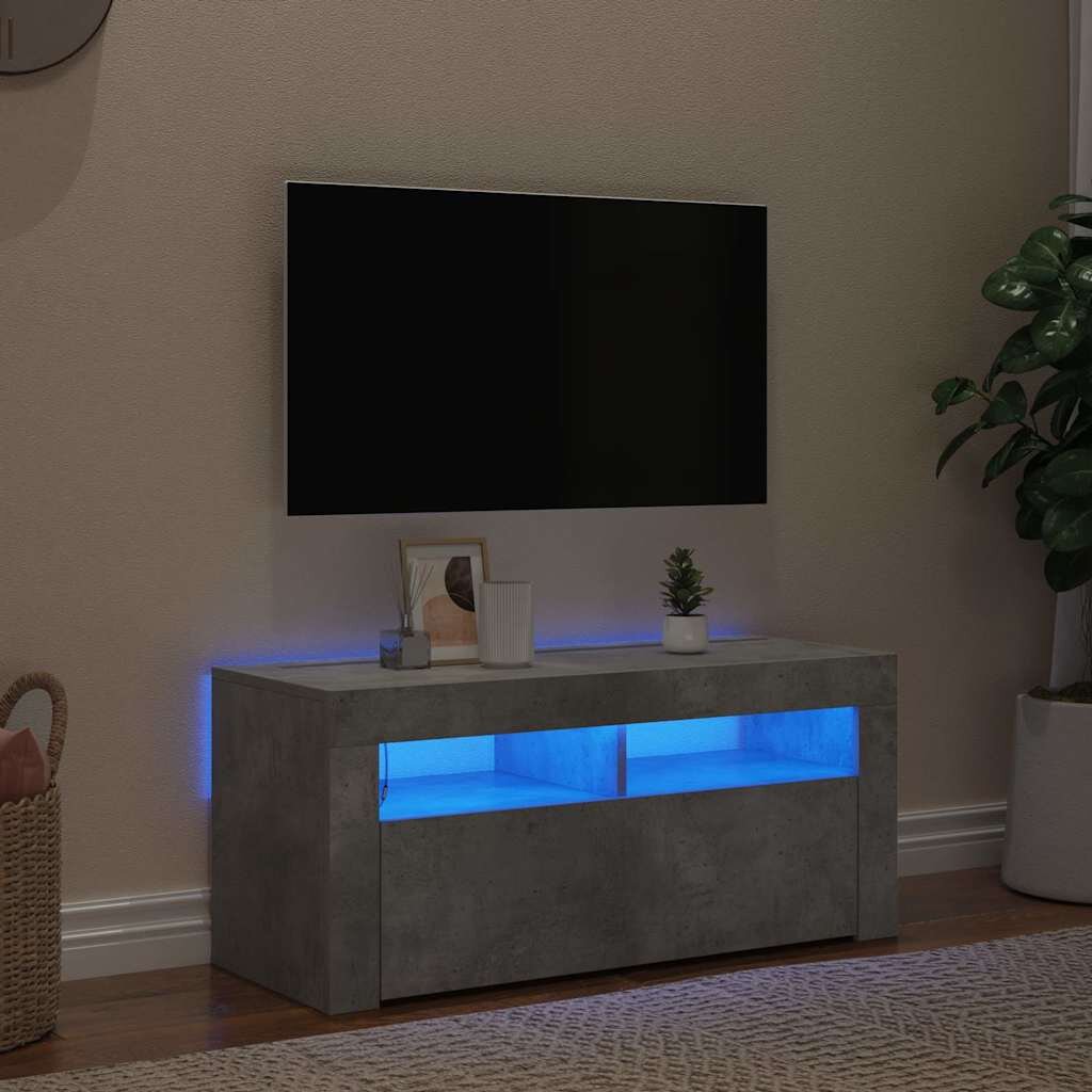 vidaXL ТВ шкаф с LED осветление бетонно сив 90x35x40 см