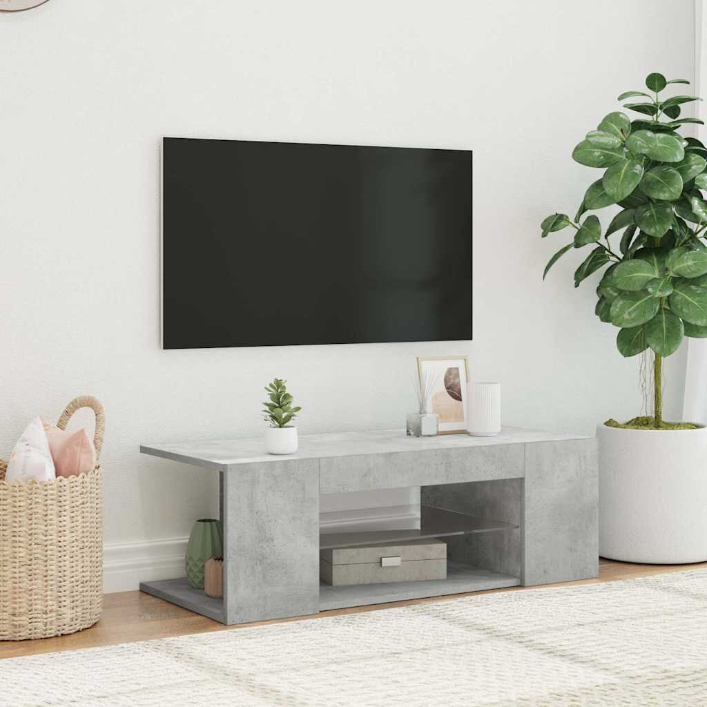 vidaXL ТВ шкаф с LED осветление бетонно сив 90x39x30 см