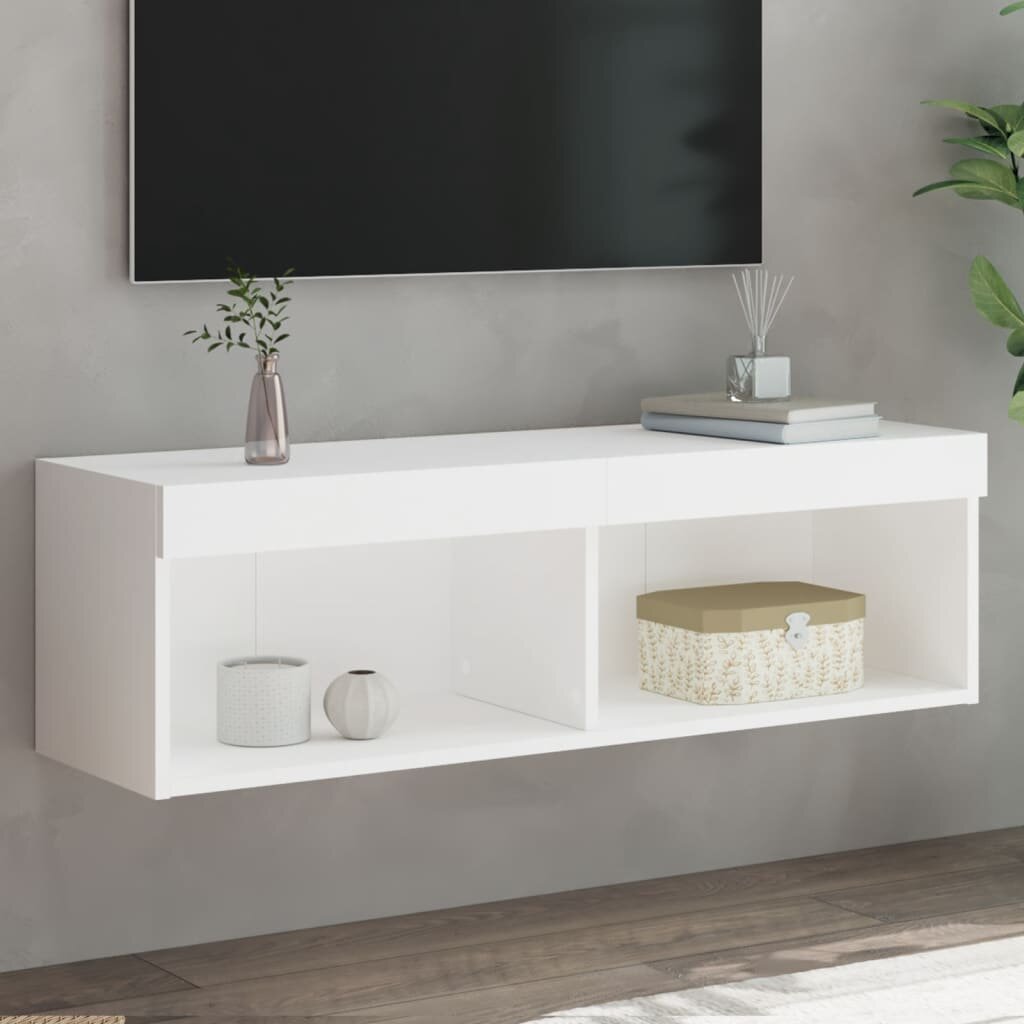 vidaXL ТВ шкаф с LED осветление бял 100x30x30 см