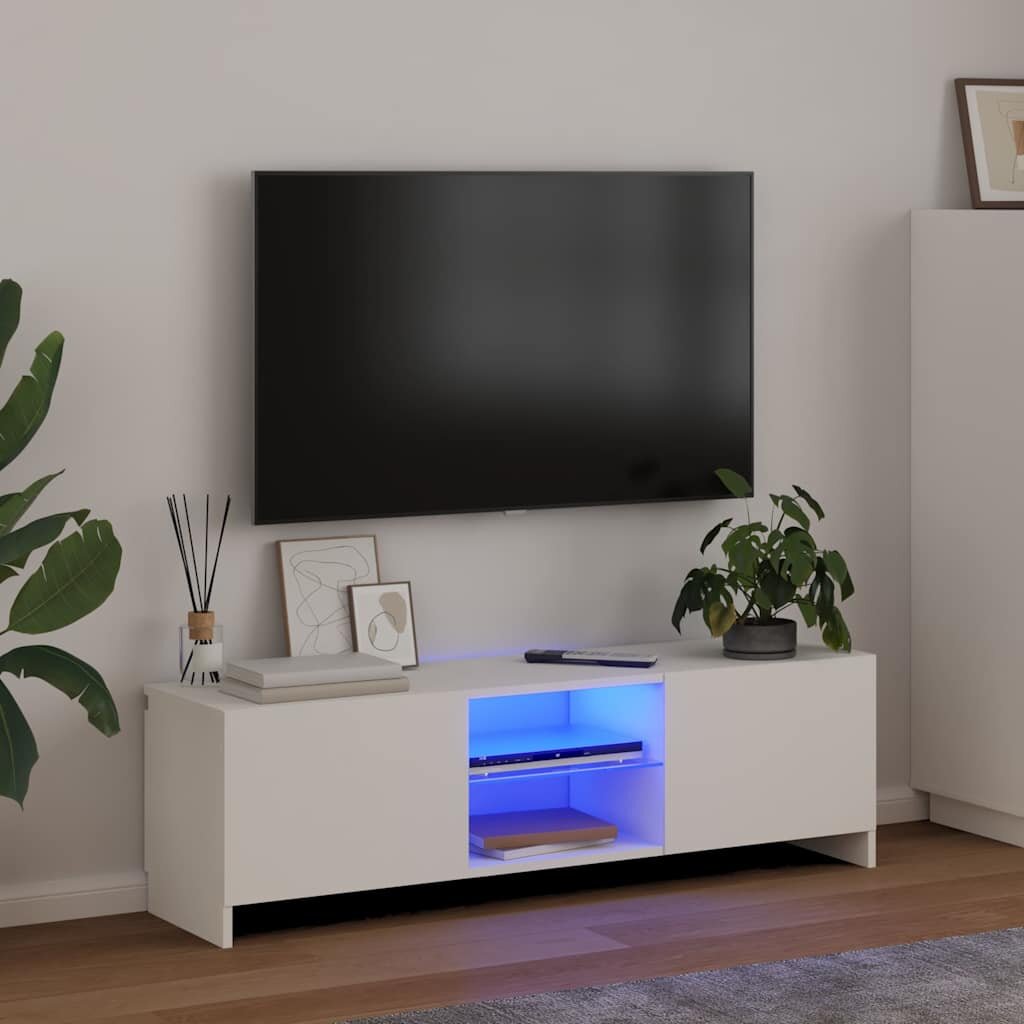 vidaXL ТВ шкаф с LED осветление бял 120x30х36 см