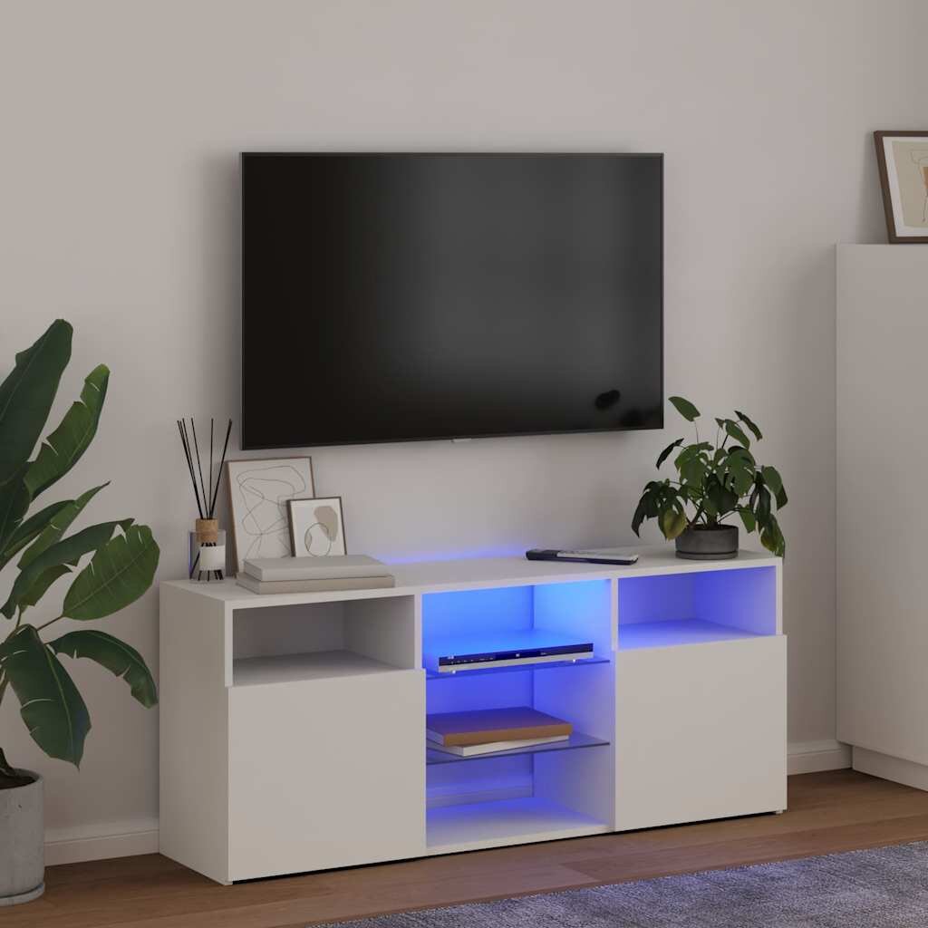 vidaXL ТВ шкаф с LED осветление бял 120x30x50 см