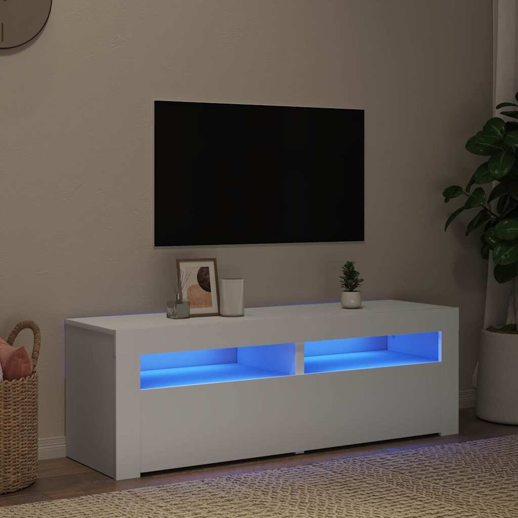vidaXL ТВ шкаф с LED осветление бял 120x35x40 см