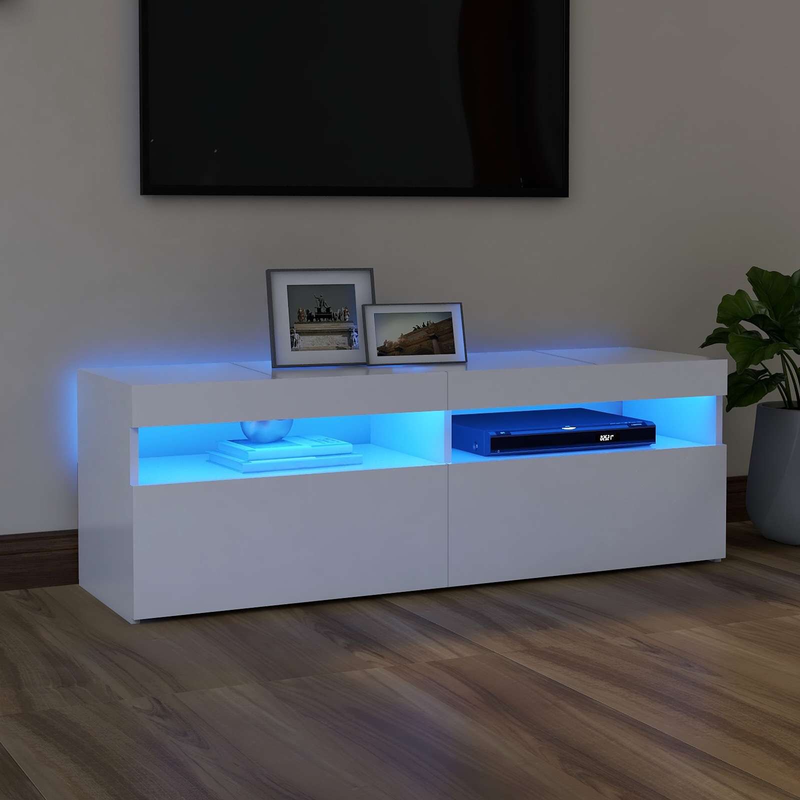 vidaXL ТВ шкаф с LED осветление бял 120x35x40 см