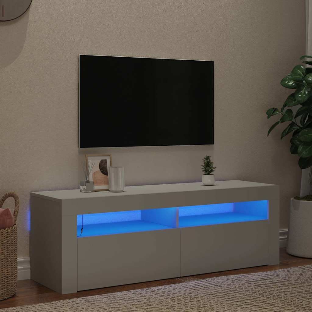 vidaXL ТВ шкаф с LED осветление бял 120x35x40 см