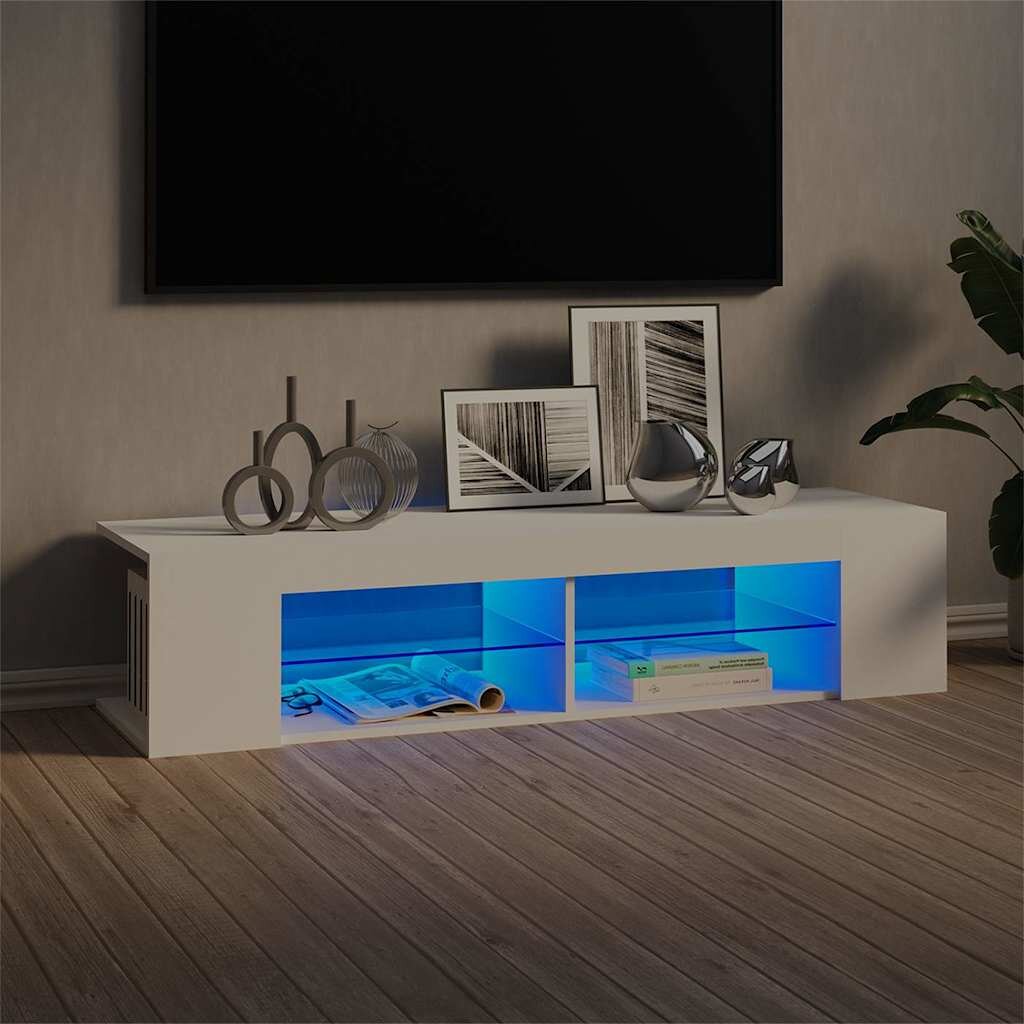 vidaXL ТВ шкаф с LED осветление бял 135x39x30 см