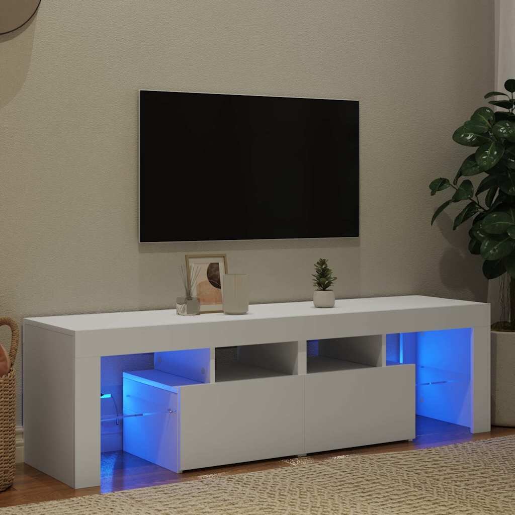 vidaXL ТВ шкаф с LED осветление бял 140x365x40 см