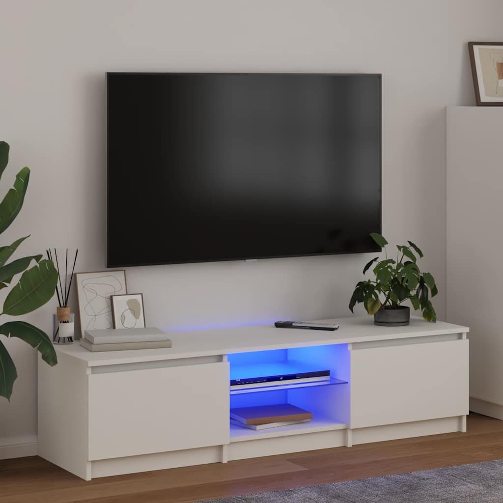 vidaXL ТВ шкаф с LED осветление бял 140x40x36 см