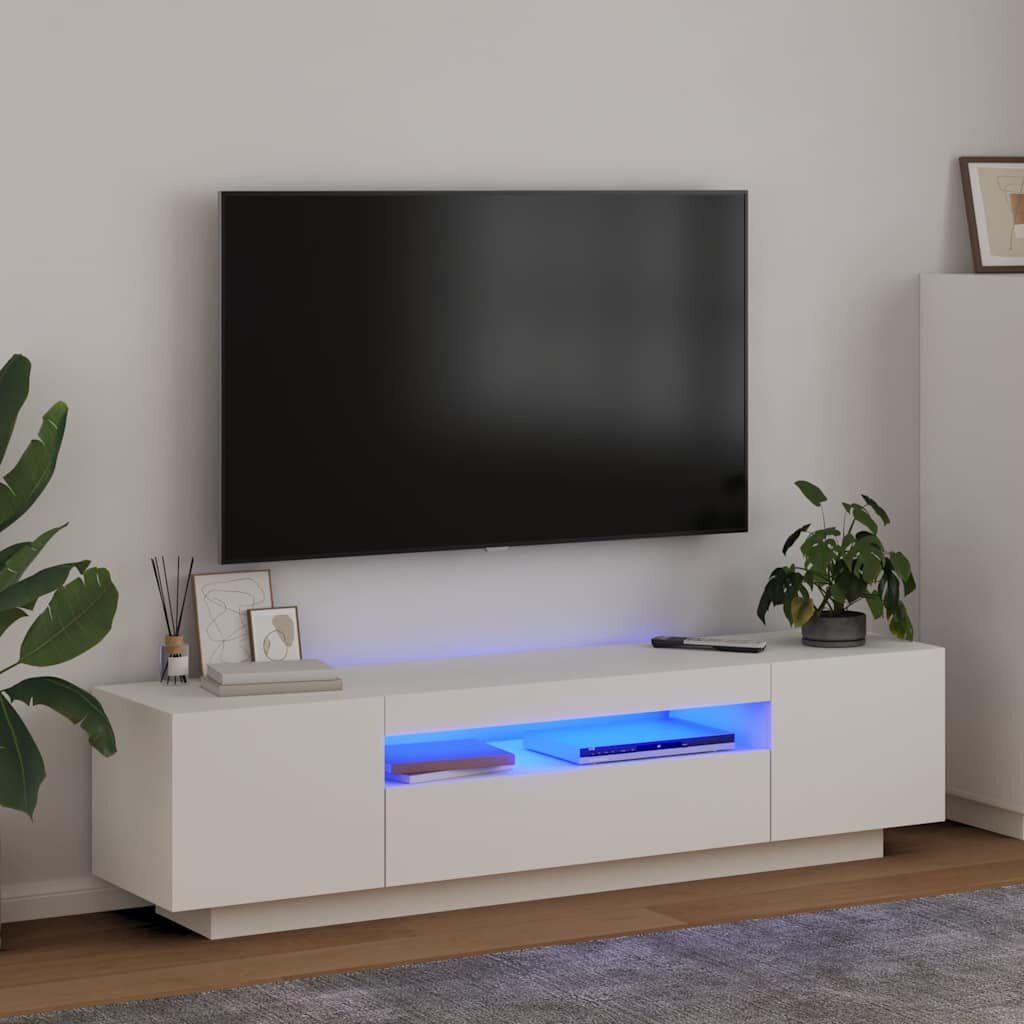 vidaXL ТВ шкаф с LED осветление бял 160x35x40 см